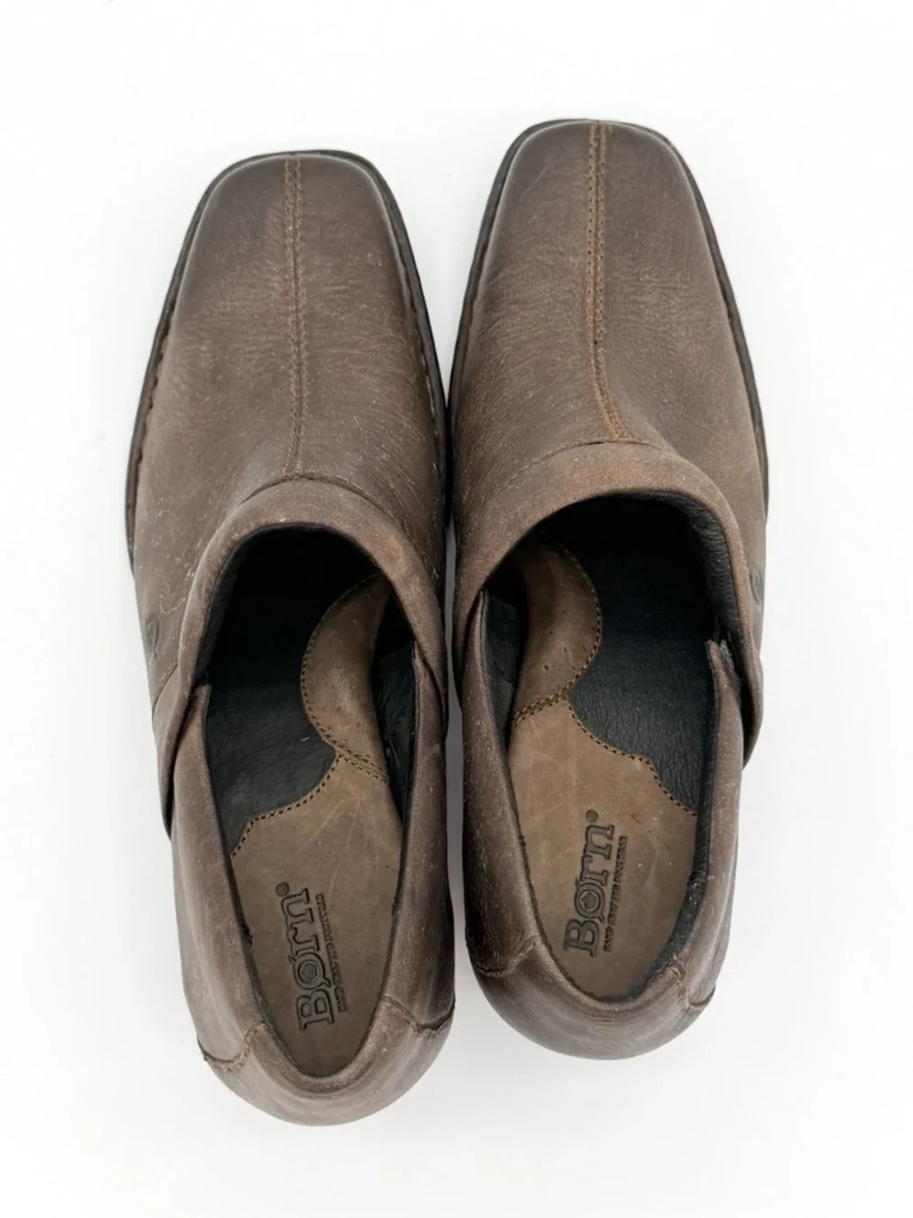 Born Kinney Brown Leather Heeled Clogs Shooties Slip On Shoes Square Toe 9 40.5